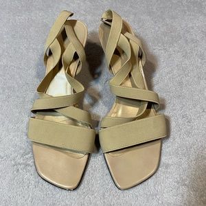 Stuart Weitzman Beige Leather Elastic Straps Heels Sandals Women's‎  Size 8M